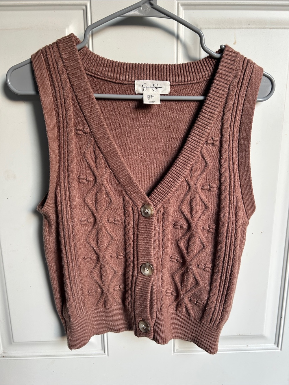 Jessica Simpson Rosewood Cable Knit Button Front Sweater Vest